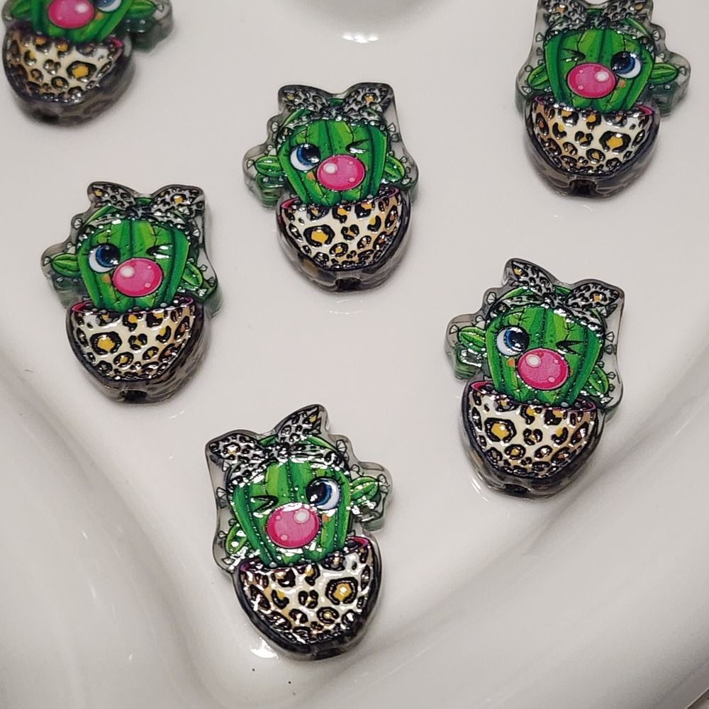 Cactus Beads 2 Pcs Focal Beads Beaded Pen Jewelry Charms Acrylic Animal Print